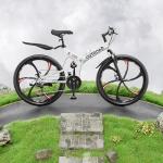 MarKnig 26 Inch Adult Folding Bikes, Mountain Bicycles with Full Suspension, Dual Disc Brake, High Carbon Steel Frame, Foldable Bike for Men/Women/Teen, HM-White