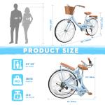 EISYROOD 26Inch Foldable Beach Cruiser Bike for Women, Womens Folding Bike with Basket, 7 Speed Hybird Commute Bicycles with Cushion, V-Brakes, Quick Install for Adults, Womens (Blue)