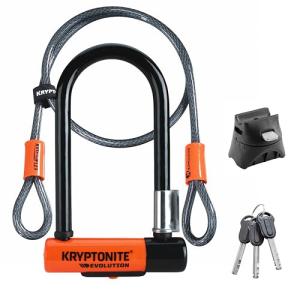 Kryptonite Evolution Mini-7 Bike U-Lock with 4 ft Security Cable - 7mm Max - Performance Steel Shackle with Double Deadbolt, Includes 3 Keys, Convenient Carry Bracket - Compact High-Security Bike Lock