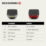 Schwinn Quick Wrap Bike Light Set, LED, 40 and 10 Lumen, Easy to Attach Headlight and Taillight, COB Lighting for Brighter Appearance, Tool-Free Install, Battery Operated, for City and Road Riding