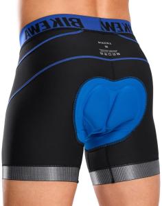 Bikewa Men's Cycling Underwear with Anti-Slip Leg Grips 4D Padded Bike Shorts MTB Liner for Bicycle Biking Riding(Black/Blue,M)