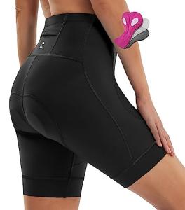 Ewedoos Padded Bike Shorts Women 4D Padding Cycling Shorts with Pocket Road Mountain Ride Womens Biking Bicycle Biker Shorts Black
