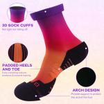 NIcool Gradient Cycling Socks for Men Womens, Moisture Wicking Cushioned Padded Arch Support Neon Athletic Socks For Golf Tennis Hiking Walking Running, 3 Pairs, Purple and Orange Gradient