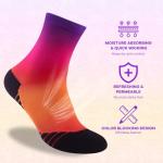 NIcool Gradient Cycling Socks for Men Womens, Moisture Wicking Cushioned Padded Arch Support Neon Athletic Socks For Golf Tennis Hiking Walking Running, 3 Pairs, Purple and Orange Gradient