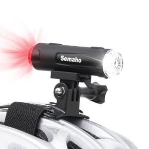 Semaho 2in 1 Rechargeable Helmet Light with Bracket Mount Night Bike Light Riding Safety 5 Warning Light Modes IP66 Waterproof Bicycle Light, 360° Rotatable Front Rear Lights, Mountain Bike Headlight