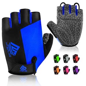 HTZPLOO Bike Gloves - Cycling Gloves with Anti-Slip Pad, Light Weight, Nice Fit, Half Finger (Blue, Medium)