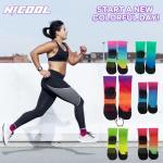 NIcool Gradient Cycling Socks for Men Womens, Moisture Wicking Cushioned Padded Arch Support Neon Athletic Socks For Golf Tennis Hiking Walking Running, 3 Pairs, Purple and Orange Gradient