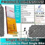 Single Speed Bike Chain，Bicycle Chain 1/2" x1/8" 114 Links,BMX Chain BMX Bike Chain Lowrider Bike Parts Chain Replacement for Road Mountain Bike/BMX/MTB