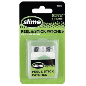 Slime 20272 Bike Skabs Pre-Glued Patch Kit, for Bike Tube Puncture Repair, Peel and Stick, Contains 6 Patches and a Metal scuffer