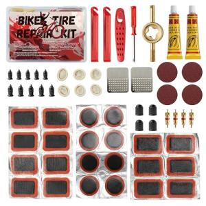 60Pics Bike Tire Repair Kit,Bicycle Inner Tube Patch Kit with Patches and Tire Levers ,Tubeless Tire Repair Rubber Nail with Box and Screwdriver,Convenient Kit for Mountain or Road Bike, Motorcycle
