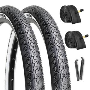 2-Pack Cruiser Bike Tires Set: Hycline 26x2.125 Inch Folding Replacement Bicycle Tires and Pair 26-inch Inner Tubes with Tire Levers for Beach or Urban City Commuter Bike-White Walled