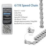 SHAWZK 6/7/8 Speed Bike Chain,Suitable for Road Bicycles,Mountain Bike Accessories,Full Silver Plating,116 Links,Compatible with Shimano/SRAM Mountain, Road Bike