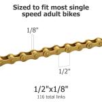 Bike Chain Single-Speed, Bicycle Chain 1 Speed, 1/2 × 1/8 inch,Golden (116L)