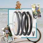 2-Pack Cruiser Bike Tires Set: Hycline 26x2.125 Inch Folding Replacement Bicycle Tires and Pair 26-inch Inner Tubes with Tire Levers for Beach or Urban City Commuter Bike-White Walled