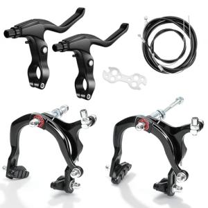 Qcdou Bike Brakes Set,Front and Rear C Bicycle Brake,Complete Universal Brake Set with Aluminium Alloy Brake levers,Inner and Outer Cables for Kids Bike,BMX, Child Bike, Bicycle, BMX etc(Black-B
