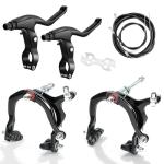 Qcdou Bike Brakes Set,Front and Rear C Bicycle Brake,Complete Universal Brake Set with Aluminium Alloy Brake levers,Inner and Outer Cables for Kids Bike,BMX, Child Bike, Bicycle, BMX etc(Black-B