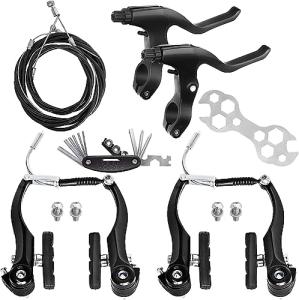DISIWENE Complete V-Type Bike Brake Set, Front and Rear Bike MTB Brake Inner and Outer Cables and Lever Kit Includes Calipers Levers Cables
