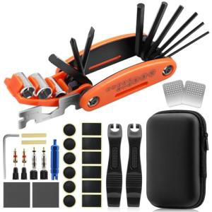 Kapsuen Bike Repair Kit - 16-in-1 Bike Multitool, Portable Bicycle Tools with Tire Patch Kit for Mountain Road Bikes Camping Travel (US)