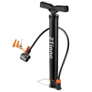 ZTinno Floor Bike Pump Portable, Classic Bicycle Pump, Portable Bike Tire Pump with Dual Presta & Schrader Valves, Attached Ball Needles, Bike Air Pump for Bike Tires, Balls