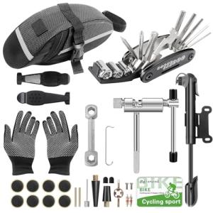 Ultimate 27-Piece Bike Repair Kit - Roadside Emergency Savior with 120PSI Mini Pump (Fits Presta & Schrader), 16-in-1 Multitool & Glue-Free Tire Patch, Pro Set for Road & Mountain Bikes