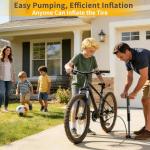 ZTinno Floor Bike Pump Portable, Classic Bicycle Pump, Portable Bike Tire Pump with Dual Presta & Schrader Valves, Attached Ball Needles, Bike Air Pump for Bike Tires, Balls