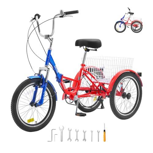 VEVOR 20-Inch Folding Adult Tricycle with Basket