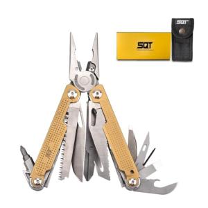 SQT2048 20-in-1 Multitool, Foldable & Self-Locking, Professional Tool for DIY, Home Repairs, Outdoor Camping – Must-Have Gifts for Men, Compact, Durable, All-in-One Tool for Every Task, Gold
