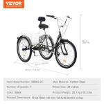 VEVOR 7-Speed Adult Tricycle with Basket