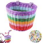 Kids Bike Basket Front,Hand-Woven Rainbow-Color Boys Girls Front Bicycle Basket