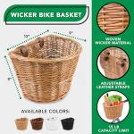 ProSource Wicker Bike Basket Front Cargo for Women and Men, Fits Most Bicycles, Beach Cruisers, Stationary Equipment, and Ebikes, Light Brown