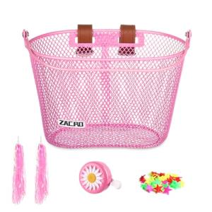 Zacro Kids Bike Basket, Upgraded Bicycle Baskets for Boys and Girls, Toddler Bike Basket with Bike Bell, Bike Streamers Decoration Accessories Set, Children's Bike Basket Fit for Kids Bike Scooter