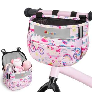 Fitense Kids Bike Basket, Bicycle Basket Front Handlebar, Waterproof Cute Fabric Children's Bike Basket, Kids Bike Accessories Fit Most Boys, Girls, Toddlers Bike or Scooter, Easy to Install