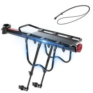 KEMIMOTO Rear Bike Rack for Bicycle - 220 lbs Capacity Aluminium Alloy with Bungee Cord Bike Rack for Back of Bike Cargo Rack Carrier Quick Release Universal for 22-28 Inch Bicycles