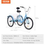 VEVOR 7-Speed Adult Tricycle with Basket