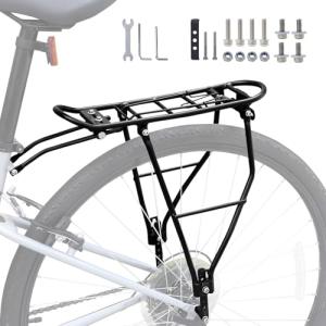 Rear Bike Rack Bike Cargo Racks Lightweight Alloy Aluminium 55LB Load Bearing Capacity Cargo Rack for Bike for Mountain Bike Road Bicycle Rear Rack, Height Adjustable Bicycle Rack 24"-28" Bike, Black