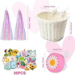 Kid's Bicycle Basket,Colored Tassels Wicker Front Handlebar Bike Basket Handlebar with Streamers Bell and Stickers,Bicycle Decoration for Girls and Boys (White)