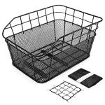 ANZOME Rear Bike Basket for E-Bikes & Bicycles - 20L Large Metal Wire Cargo Crate for Groceries, Backpack & Pets - Universal Dual-Mount (Screw Kits + Heavy-Duty Ties) with Bungee Net & Rain Liner