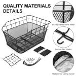 ANZOME Rear Bike Basket for E-Bikes & Bicycles - 20L Large Metal Wire Cargo Crate for Groceries, Backpack & Pets - Universal Dual-Mount (Screw Kits + Heavy-Duty Ties) with Bungee Net & Rain Liner
