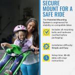 iBert Front Mounted Child Seat with Patented Mounting for Easy and Secure Installation - Child’s Bike Seat with 3-Point Safety Harness and Adjustable Foot Cups - Durable Plastic Shell, Green