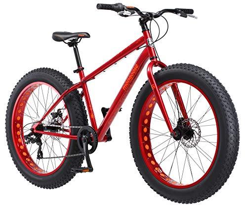 Mongoose Aztec Mens and Womens Fat Tire Bike, 18-Inch Steel Frame, 26-Inch Wheels, 4-Inch knobby tires, Red