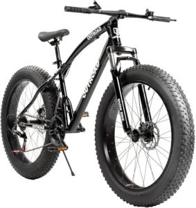 MarKnig 26 inch Fat Tire Mountain Bike with 4 inch Knobby Tires, 21 Speed MTB with Dual Disc Brake for Adults, Anti-Slip Bicycle, Black