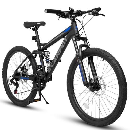 Dancongtea 27.5 Inch Full Suspension Mountain Bike, Front & Rear Shock Absorbers, Mechanical Disc Brakes, 21-Speed Steel Frame, for Men & Women, Outdoor & Fitness Cycling, Black