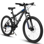 Dancongtea 27.5 Inch Full Suspension Mountain Bike, Front & Rear Shock Absorbers, Mechanical Disc Brakes, 21-Speed Steel Frame, for Men & Women, Outdoor & Fitness Cycling, Black
