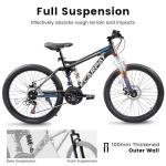 Dancongtea 27.5 Inch Full Suspension Mountain Bike, Front & Rear Shock Absorbers, Mechanical Disc Brakes, 21-Speed Steel Frame, for Men & Women, Outdoor & Fitness Cycling, Black