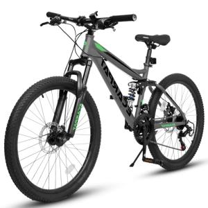 Dancongtea 27.5 Inch Full Suspension Mountain Bike, Front & Rear Shock Absorbers, Mechanical Disc Brakes, 21-Speed Steel Frame, for Men & Women, Outdoor & Fitness Cycling