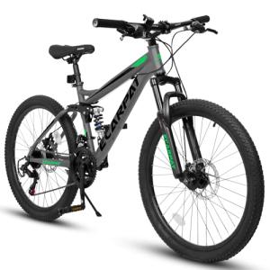 Dancongtea 27.5 Inch Full Suspension Mountain Bike, Front & Rear Shock Absorbers, Mechanical Disc Brakes, 21-Speed Steel Frame, for Men & Women, Outdoor & Fitness Cycling