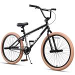 cubsala 24 Inch Beginner BMX Bike for Kids & Teens, High Tensile Steel Frame, 4 Pegs, Rear U-Brake, 85% Pre-Assembled, Unisex BMX Bicycle for Outdoor Riding, Black Frame with Brown Tires