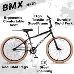 cubsala 24 Inch Beginner BMX Bike for Kids & Teens, High Tensile Steel Frame, 4 Pegs, Rear U-Brake, 85% Pre-Assembled, Unisex BMX Bicycle for Outdoor Riding, Black Frame with Brown Tires