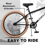 cubsala 24 Inch Beginner BMX Bike for Kids & Teens, High Tensile Steel Frame, 4 Pegs, Rear U-Brake, 85% Pre-Assembled, Unisex BMX Bicycle for Outdoor Riding, Black Frame with Brown Tires