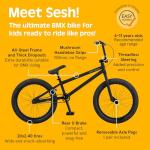 Retrospec Sesh BMX Bike for Kids - 20in Freestyle Bicycle with Pro-Level Features, Removable Axle Pegs & U-Brake - Durable Steel Frame Youth Bike with Shock-Absorbing Tires for Ages 6-11